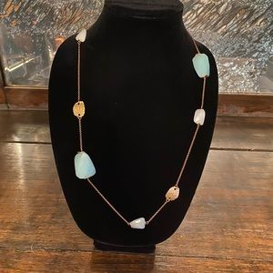 Baby Blue and Brushed Gold Necklace